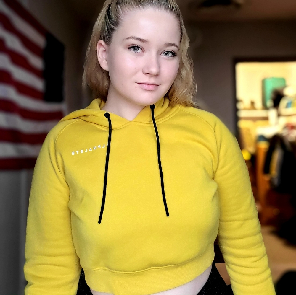 Yellow Cropped Alphalete Hoodie